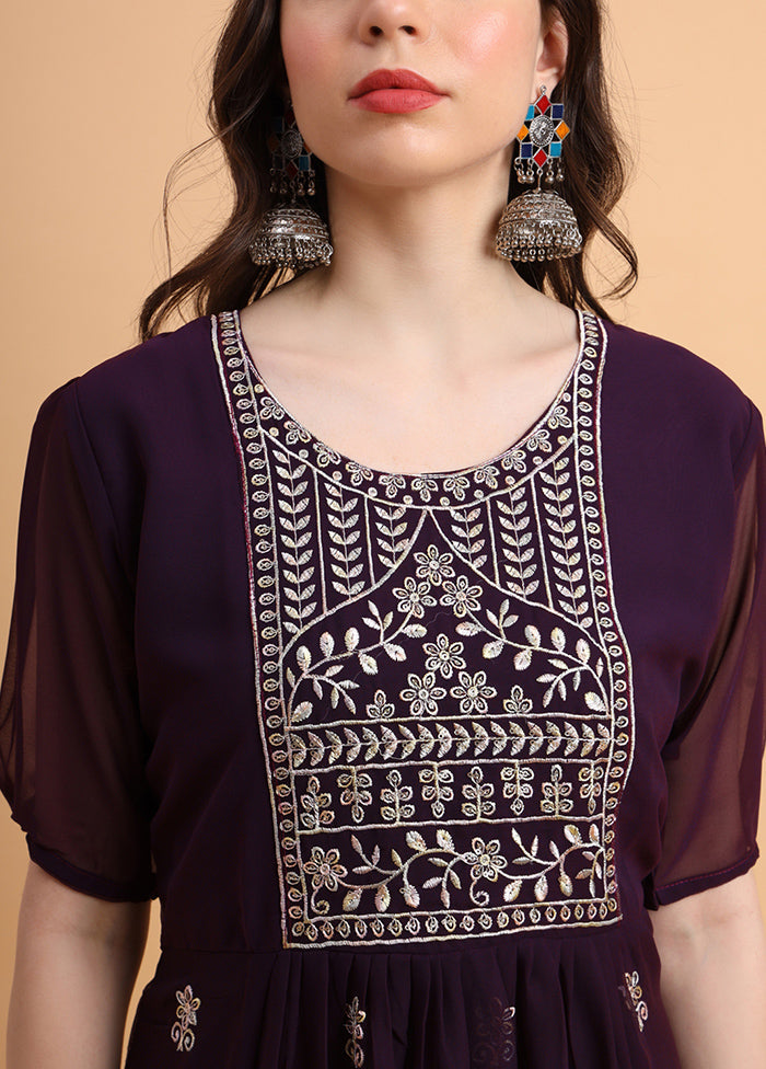 Wine Readymade Georgette Kurti - Indian Silk House Agencies