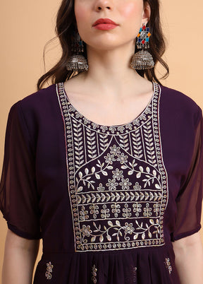 Wine Readymade Georgette Kurti - Indian Silk House Agencies