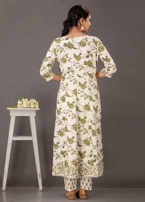 3 Pc Green Readymade Cotton Suit Set - Indian Silk House Agencies