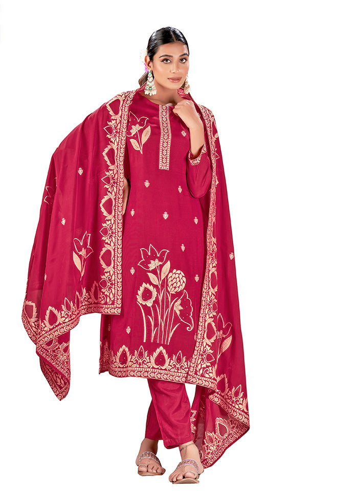 3 Pc Maroon Readymade Viscose Suit Set - Indian Silk House Agencies