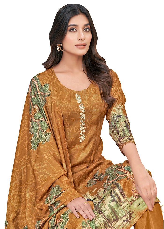 3 Pc Mustard Readymade Silk Suit Set - Indian Silk House Agencies