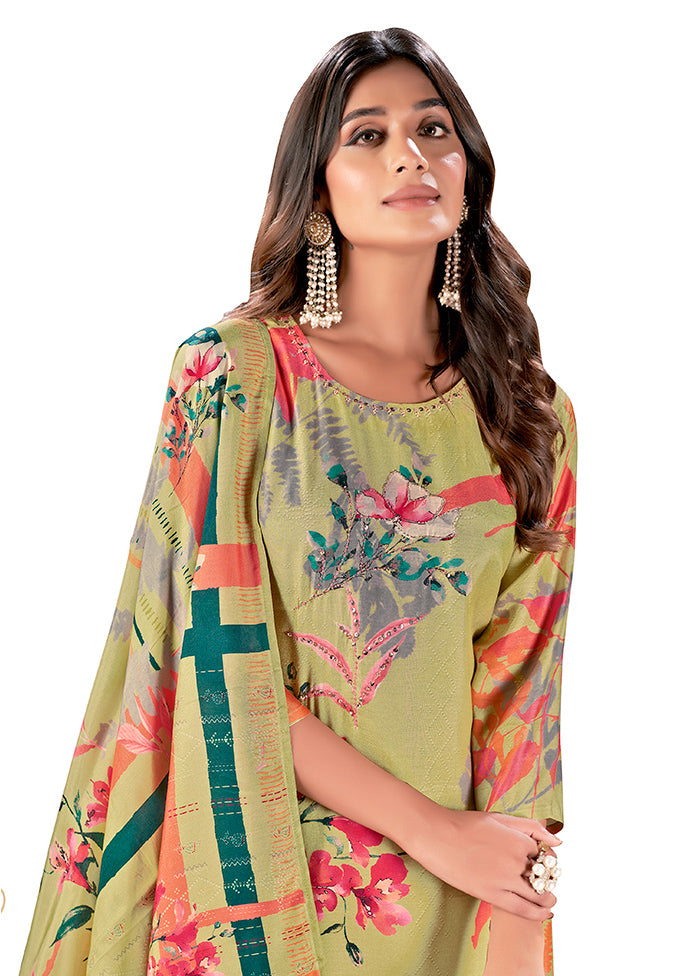 3 Pc Pista Green Readymade Silk Suit Set - Indian Silk House Agencies