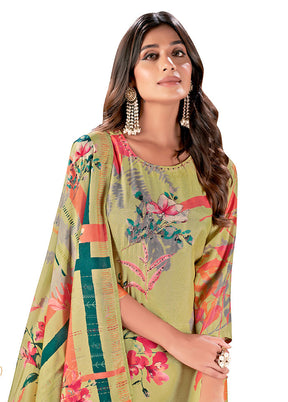 3 Pc Pista Green Readymade Silk Suit Set - Indian Silk House Agencies