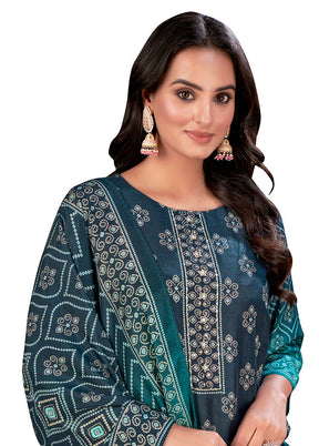 3 Pc Blue Readymade Silk Suit Set - Indian Silk House Agencies