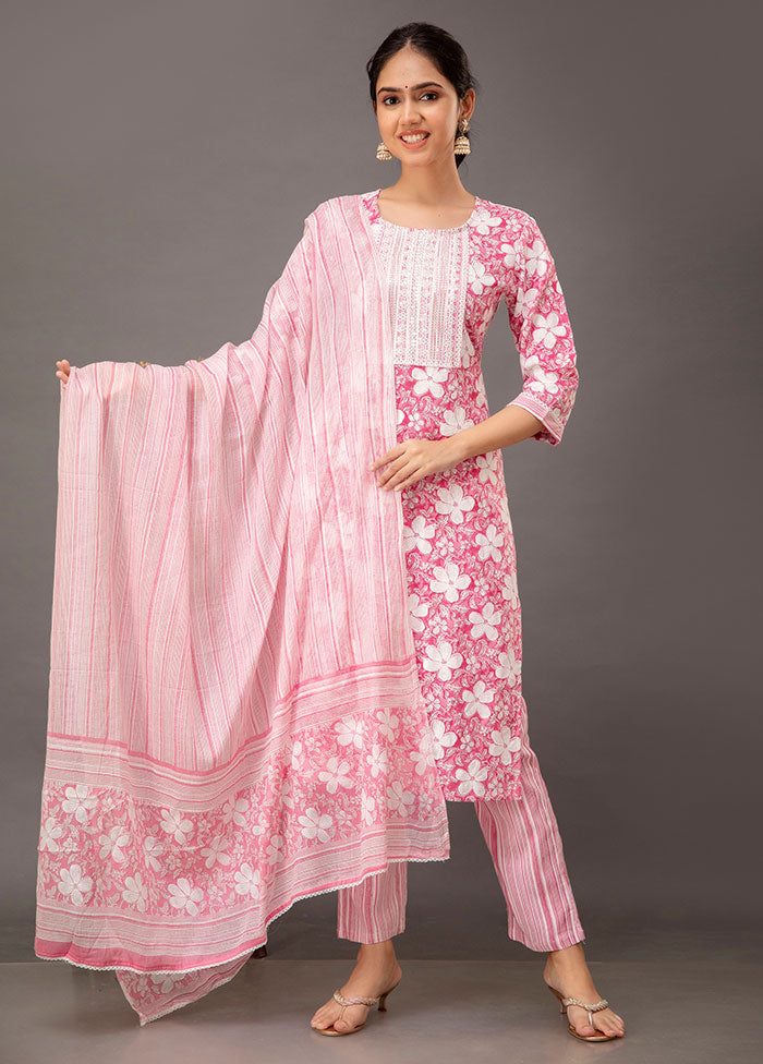 3 Pc Pink Readymade Cotton Suit Set - Indian Silk House Agencies