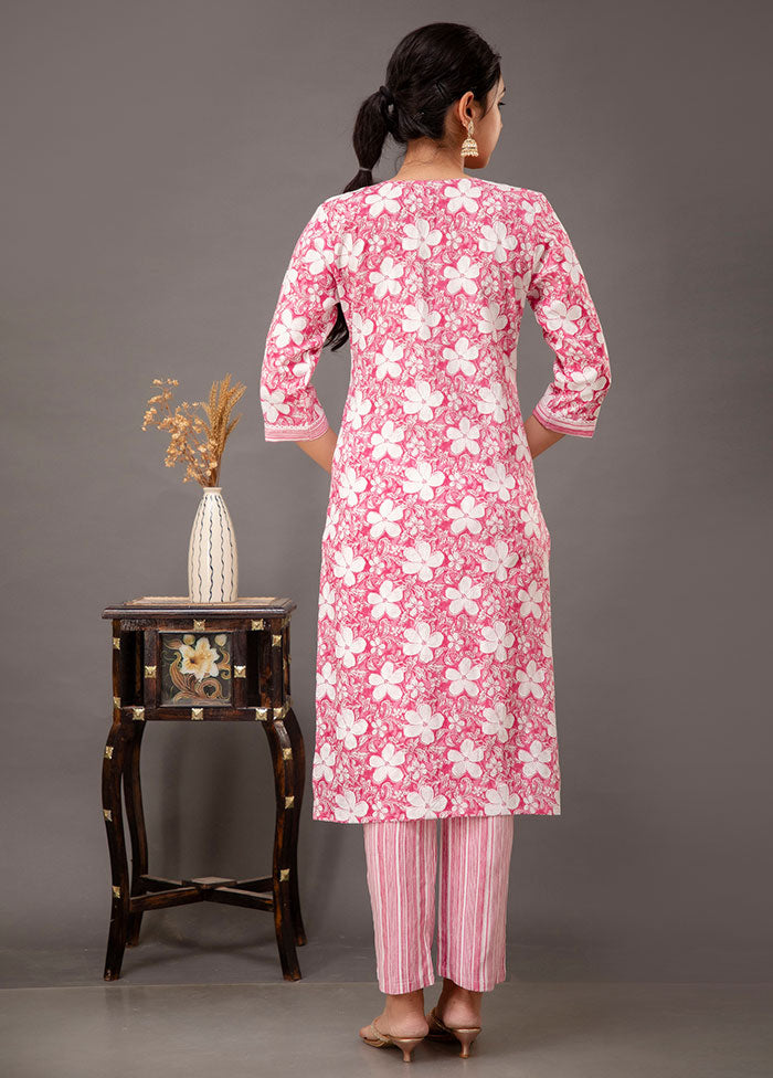 3 Pc Pink Readymade Cotton Suit Set - Indian Silk House Agencies