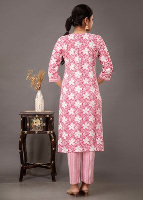 3 Pc Pink Readymade Cotton Suit Set - Indian Silk House Agencies