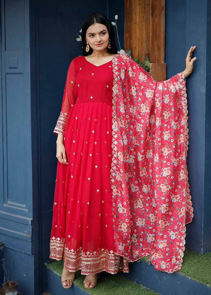 Red Readymade Georgette Indian Dress - Indian Silk House Agencies