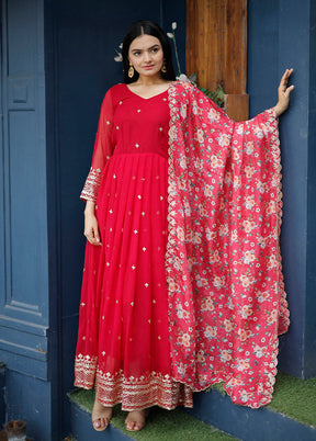 Red Readymade Georgette Indian Dress - Indian Silk House Agencies