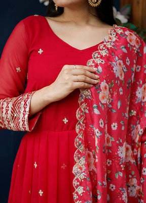 Red Readymade Georgette Indian Dress - Indian Silk House Agencies