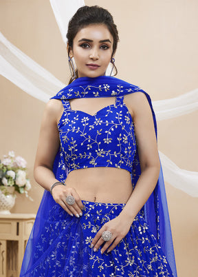 3 Pc Blue Georgette Semi Stitched Lehenga Set - Indian Silk House Agencies
