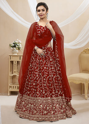 3 Pc Maroon Georgette Semi Stitched Lehenga Set - Indian Silk House Agencies