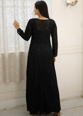 Black Readymade Rayon Gown With Shrug - Indian Silk House Agencies
