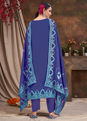 3 Pc Blue Readymade Viscose Suit Set - Indian Silk House Agencies