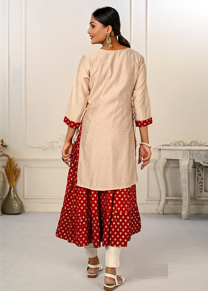 Cream Readymade Cotton Kurti