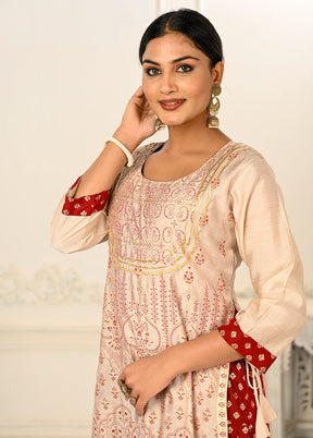 Cream Readymade Cotton Kurti