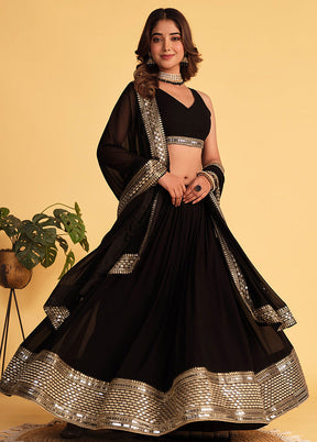 3 Pc Black Georgette Semi Stitched Lehenga Set - Indian Silk House Agencies