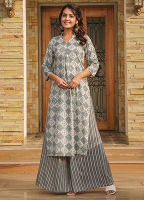 2 Pc Grey Readymade Rayon Kurti Set - Indian Silk House Agencies