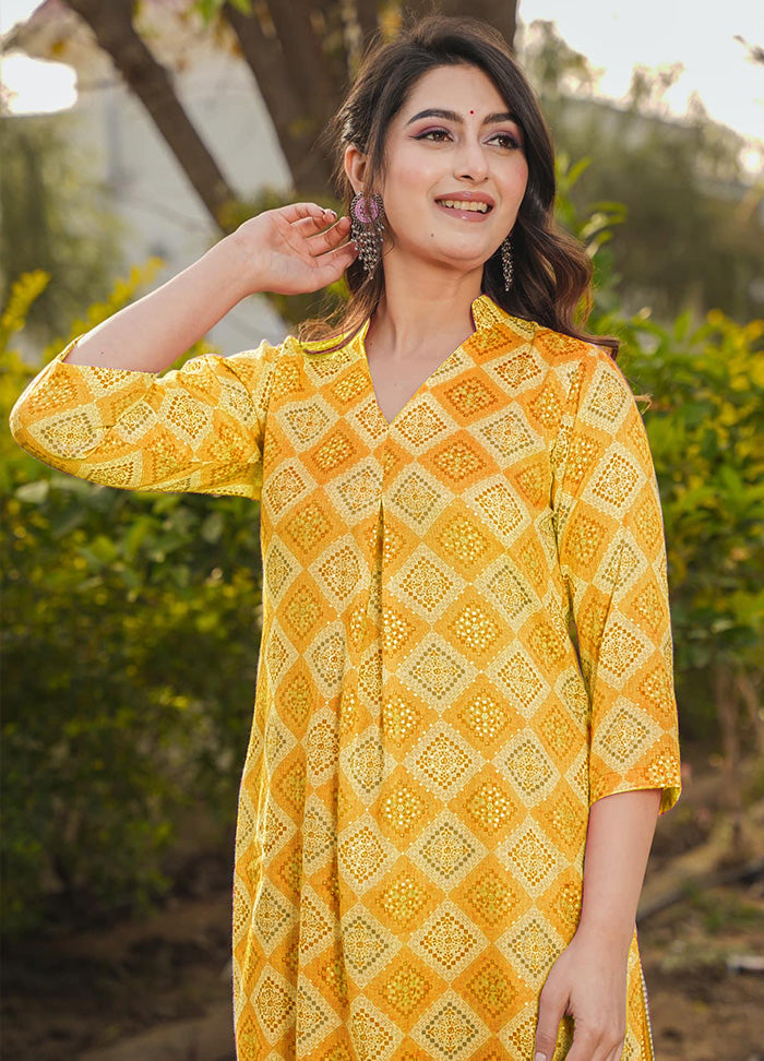 2 Pc Yellow Readymade Rayon Kurti Set - Indian Silk House Agencies