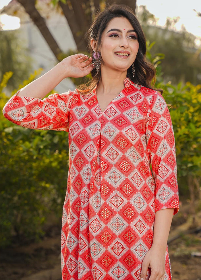2 Pc Red Readymade Rayon Kurti Set - Indian Silk House Agencies
