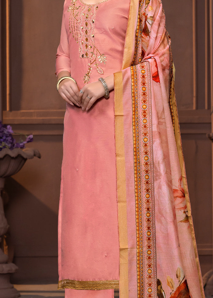 3 Pc Rust Semi Stitched Silk Suit Set