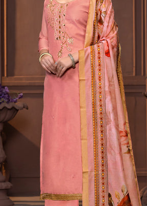 3 Pc Rust Semi Stitched Silk Suit Set