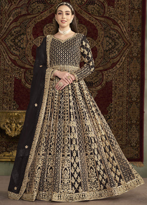 Black Semi Stitched Net Dupatta Indian Dress
