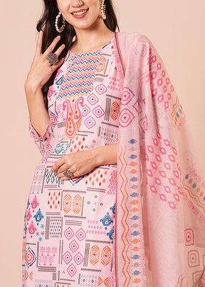 3 Pc Pink Readymade Cotton Dupatta Suit Set