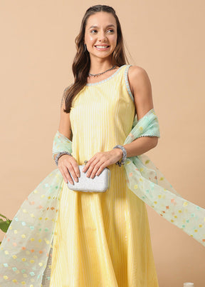 3 Pc Yellow Readymade Cotton Dupatta Suit Set
