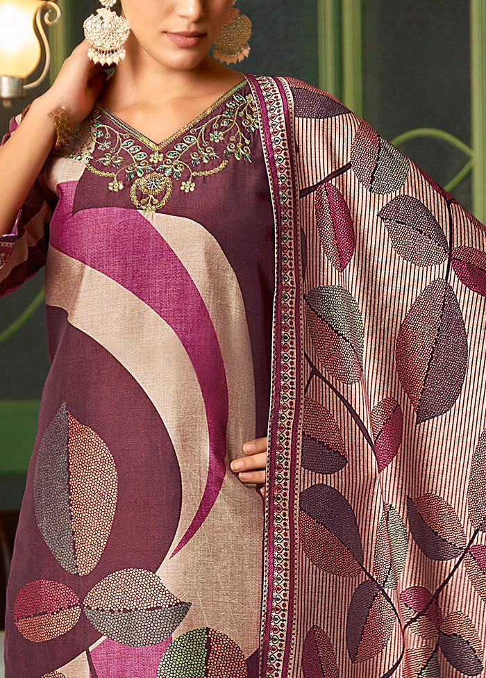 3 Pc Purple Readymade Viscose Dupatta Suit Set
