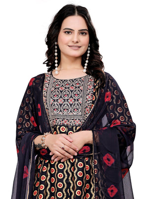 3 Pc Black Readymade Cotton Dupatta Suit Set