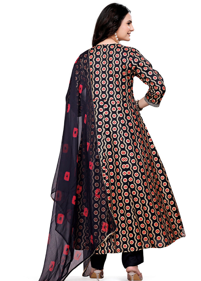 3 Pc Black Readymade Cotton Dupatta Suit Set