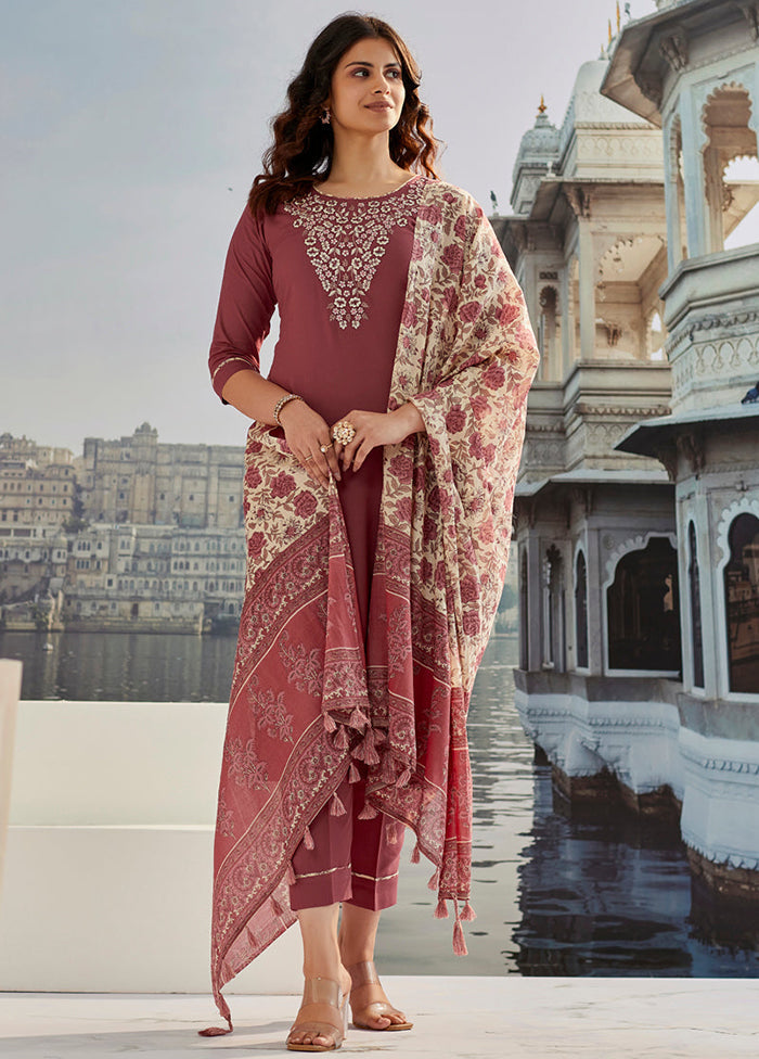 3 Pc Pink Readymade Cotton Dupatta Suit Set
