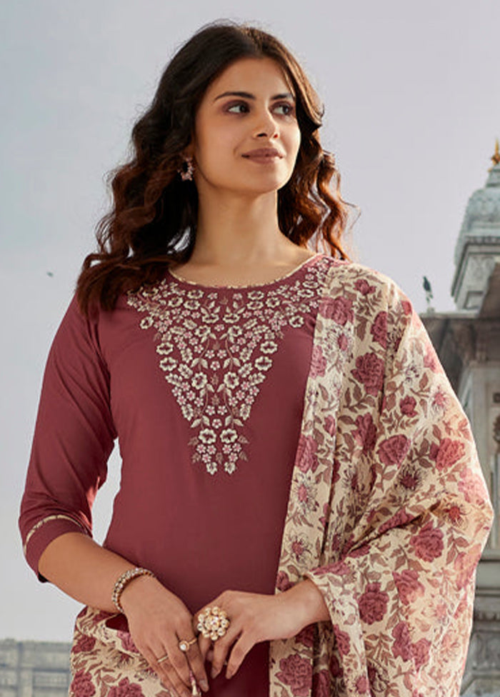 3 Pc Pink Readymade Cotton Dupatta Suit Set