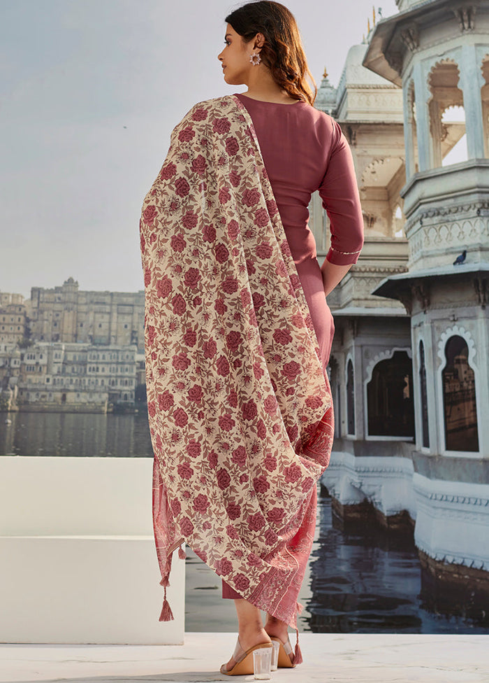 3 Pc Pink Readymade Cotton Dupatta Suit Set
