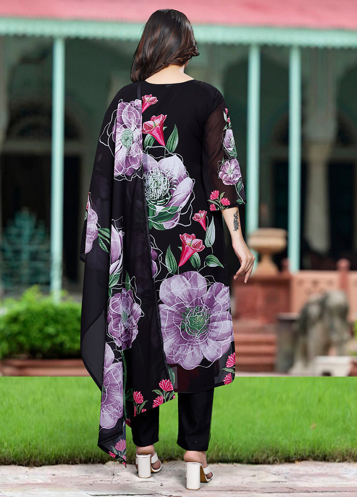 3 Pc Black Readymade Georgette Dupatta Suit Set