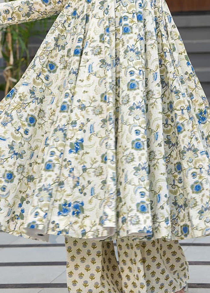 3 Pc Off White Readymade Silk Dupatta Suit Set