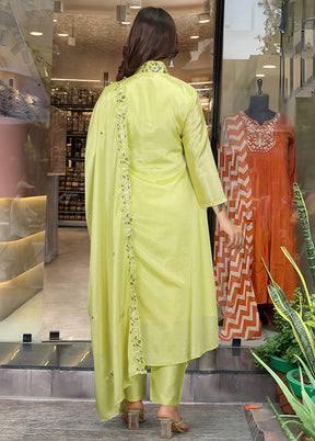 3 Pc Green Readymade Viscose Dupatta Suit Set