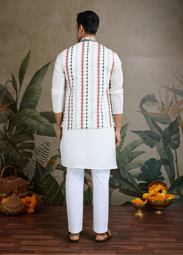White Viscose Kurta With Jacket