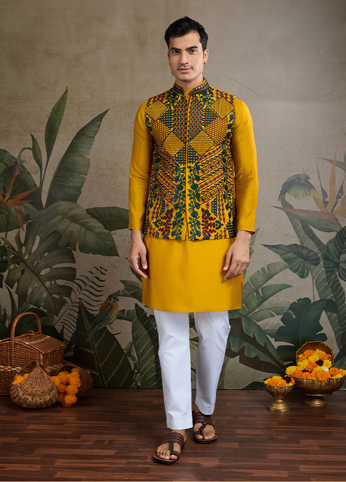 Yellow Viscose Kurta With Jacket