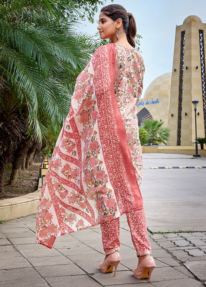 3 Pc Pink Readymade Cotton Dupatta Suit Set