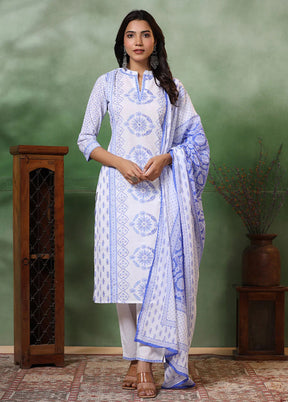 3 Pc White Readymade Viscose Dupatta Suit Set