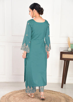 3 Pc Pine Green Readymade Viscose Dupatta Suit Set