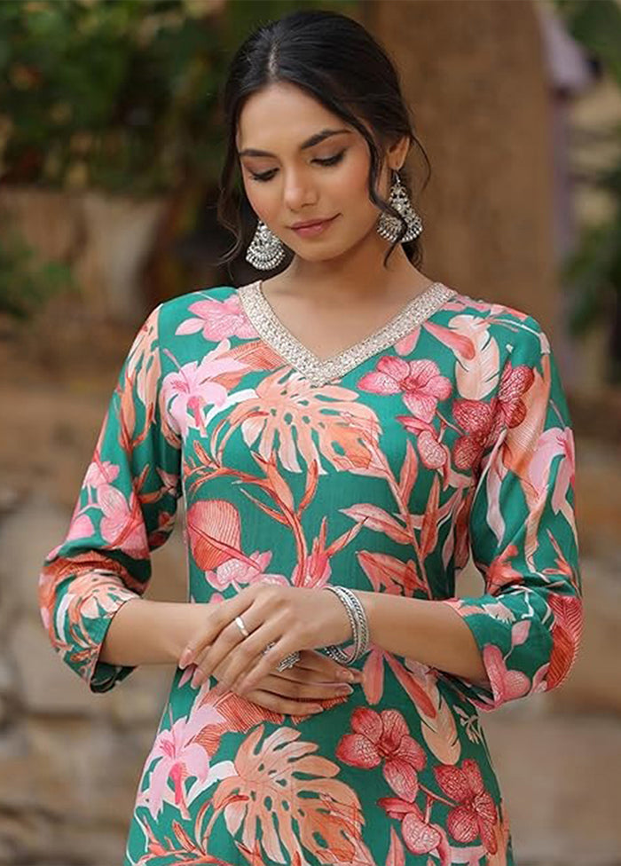 2 Pc Green Readymade Viscose Kurti Set