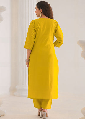 3 Pc Yellow Readymade Viscose Dupatta Suit Set