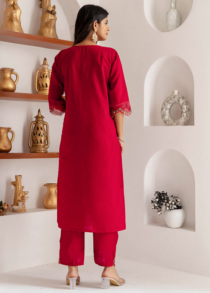 3 Pc Red Readymade Viscose Dupatta Suit Set