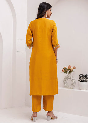 3 Pc Yellow Readymade Viscose Dupatta Suit Set