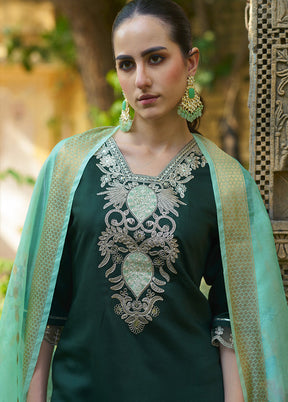 3 Pc Green Readymade Viscose Dupatta Suit Set
