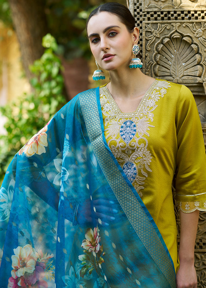 3 Pc Lemon Readymade Viscose Dupatta Suit Set