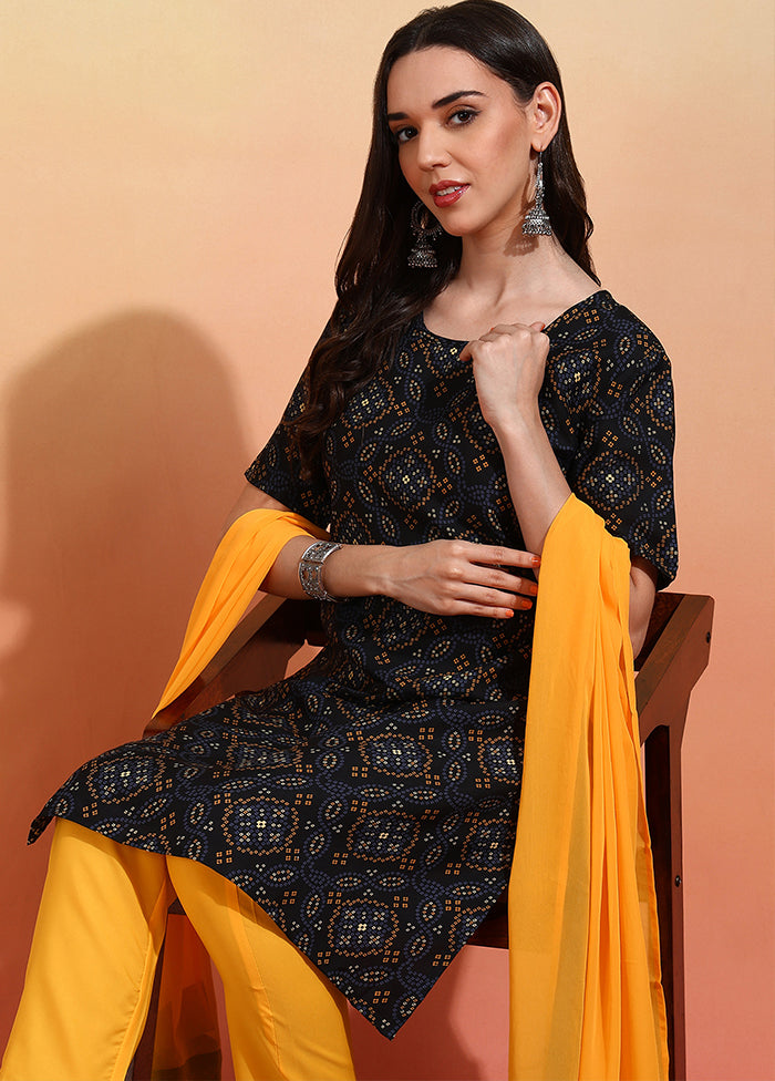 3 Pc Black Readymade Silk Dupatta Suit Set